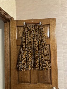 Leopard Print A-Line Midi Skirt - Brown
